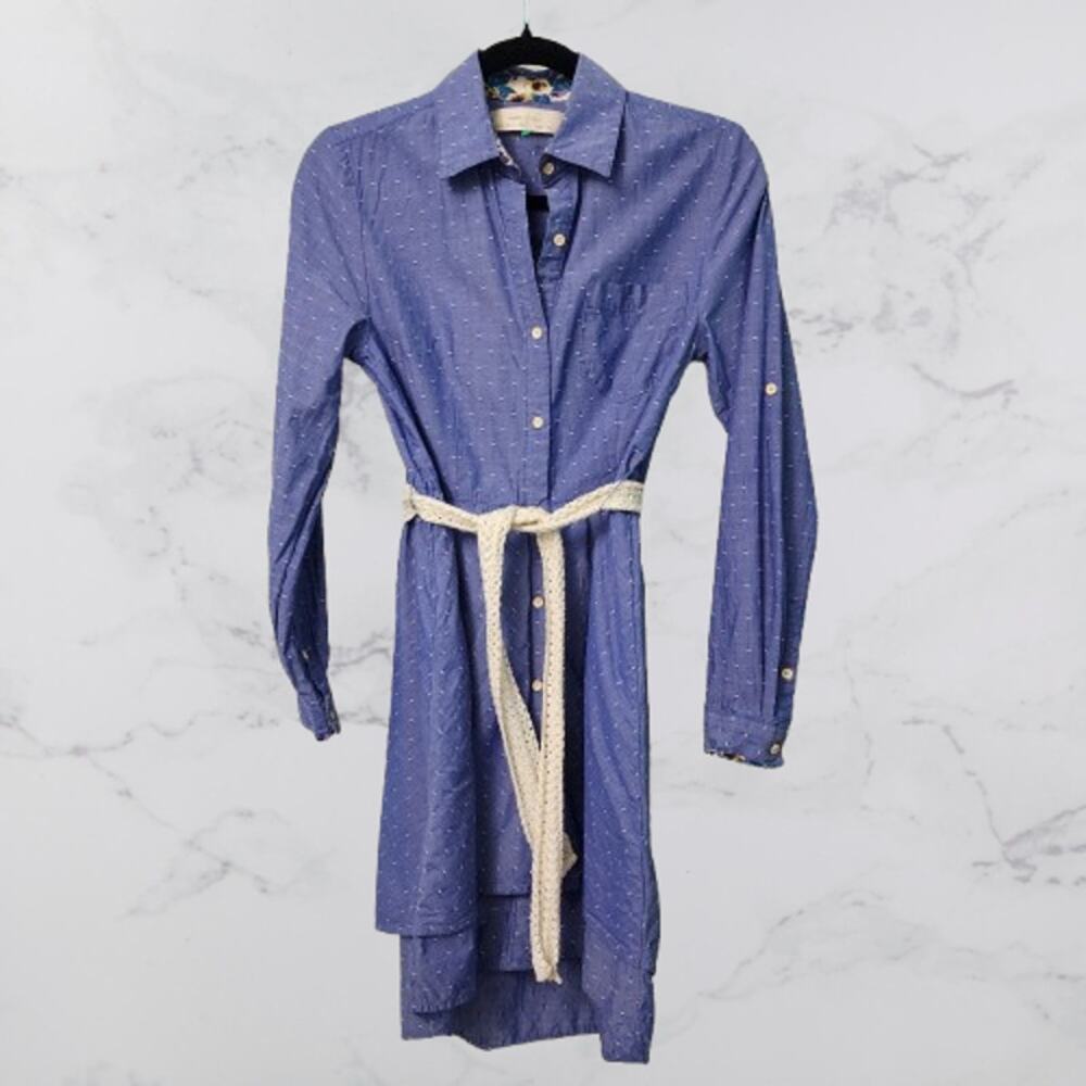 Isabella Sinclair Anthropologie Chambray Shirt Dress Crocket Belt XS
